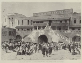The Ashanti Expedition, Native Carriers waiting to be hired at Cape Coast Castle